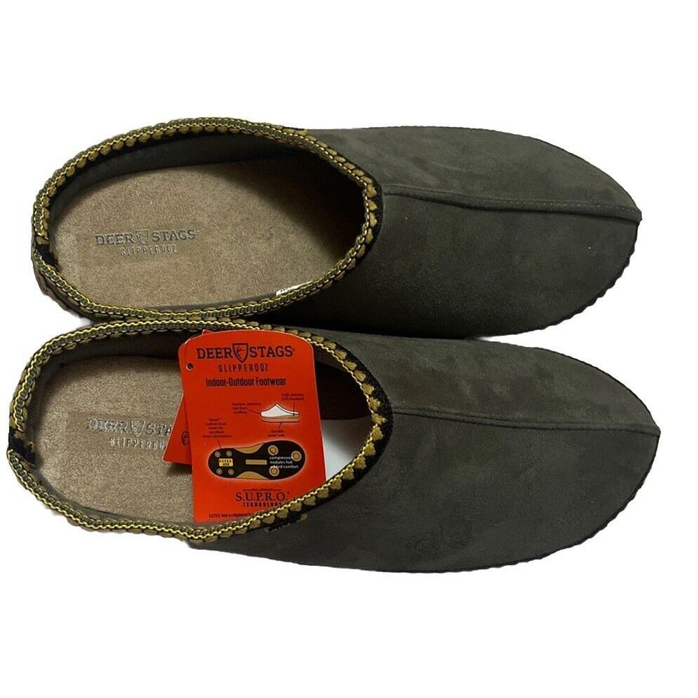 Deer Stags Men’s Slipperooz Wherever Fleece/Scuff Grey/ Super Sock Slippers 12M